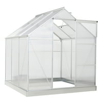 Outsunny 6' x 6' Hobby Greenhouse, Walk-in Polycarbonate Hot House Kit with Aluminum Frame, Sliding Door, Roof Vent, Silver