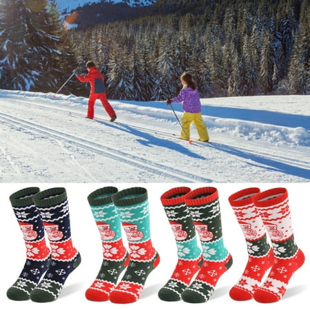 

1 Pair Hiking Socks Non-Slip Cuff Anti-pilling High Elastic Sweat-absorbing Christmas Pattern Keep Warm Stretch
