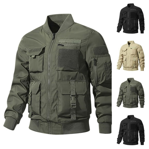 DODADAWANJ Rain Jacket Men Waterproof with Pockets Big and Tall Long Sleeve Rain Coat Outdoor Zip Up Collared Tactical Jackets Black M