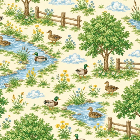 Peel and Stick Wallpaper 23.6in x 9.8ft Mallard Duck Swimming Tranquil Countryside Stream Wooden Bridge Contact Paper DIY Self Adhesive Removable Wallpaper for Bedroom Cabinets Decor