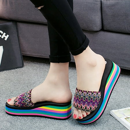 

Slippers For Women Ladies Bohemian Wedges Slippers Causal Beach Shoes Sandals