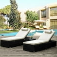 thumbnail image 2 of UHOMEPRO 3-Piece Outdoor Patio Furniture Set Chaise Lounge, Patio Reclining Rattan Lounge Chair Chaise Couch Cushioned with Glass Coffee Table, Adjustable Back and Feet, Lounger Chair for Pool Garden, 2 of 11