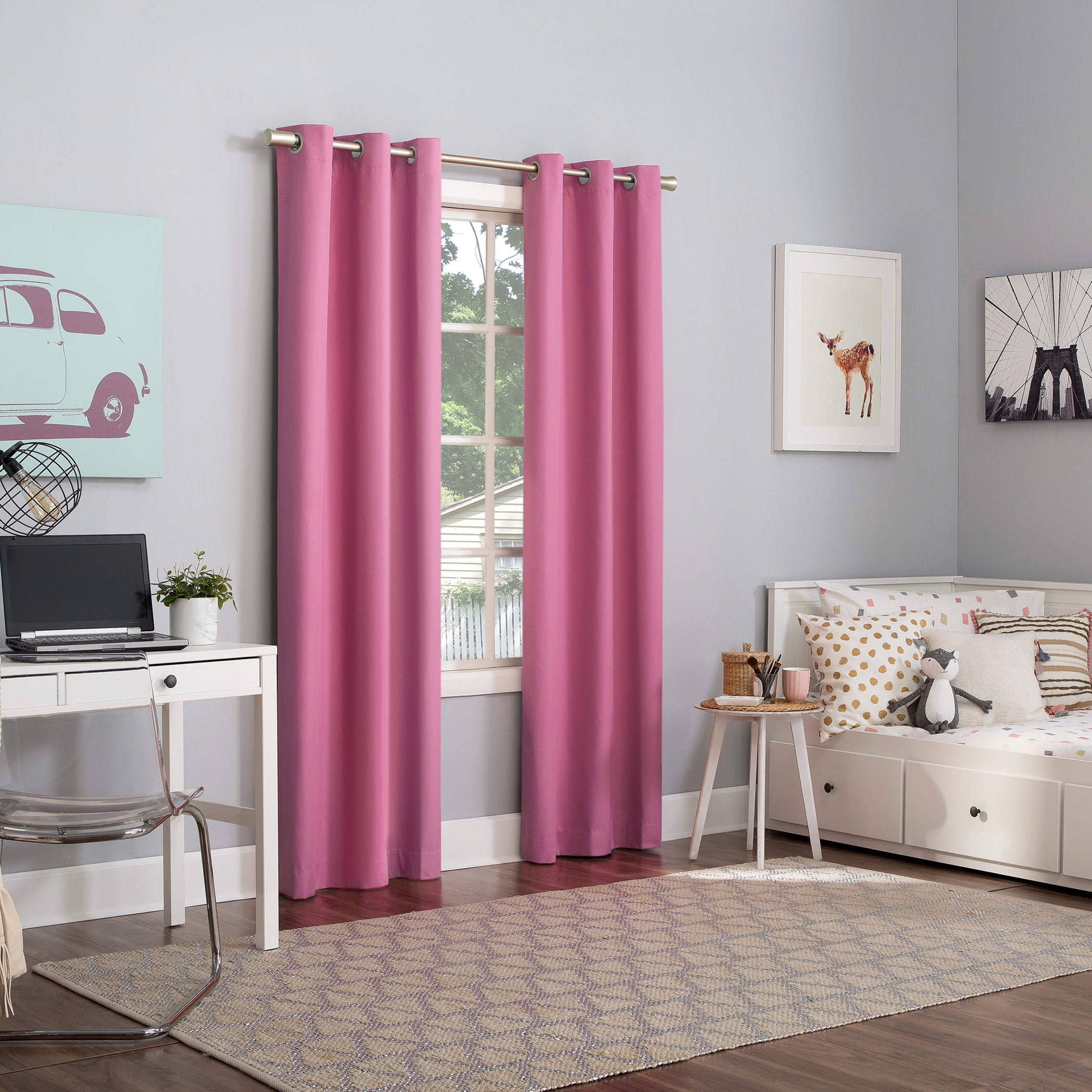 Sun Zero Harper Bright Vibes 100% Blackout Grommet Curtain Panel, 40"X63", Pink, 40"X63", Pink