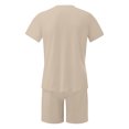 thumbnail image 4 of kamemir Summer Outfits for Men Mens 2 Pieces Summer Outfits Trendy Short Sleeve Crewneck T-shirt and Drawstring Shorts Set Big and Tall Casual Sport Suit(Khaki,XL), 4 of 5