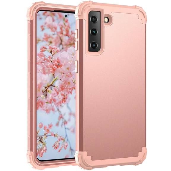 Galaxy S21 Case, S21 Case 6.2", Allytech Hard PC Silicone Shockproof Heavy Duty Protection Corner Protective Bumper Armor Wireless Charging Support Case Cover for Samsung Galaxy S21, Rosegold