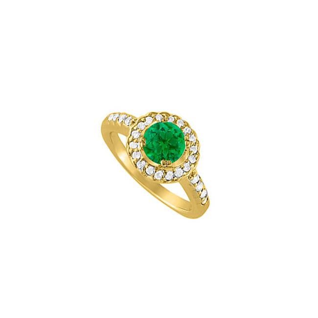 Fine Jewelry Vault UBUNR83435AGVYCZE May Emerald & CZ April Birthstone Halo Engagement Ring 18K Yellow Gold Vermeil&#44; 8 Stones