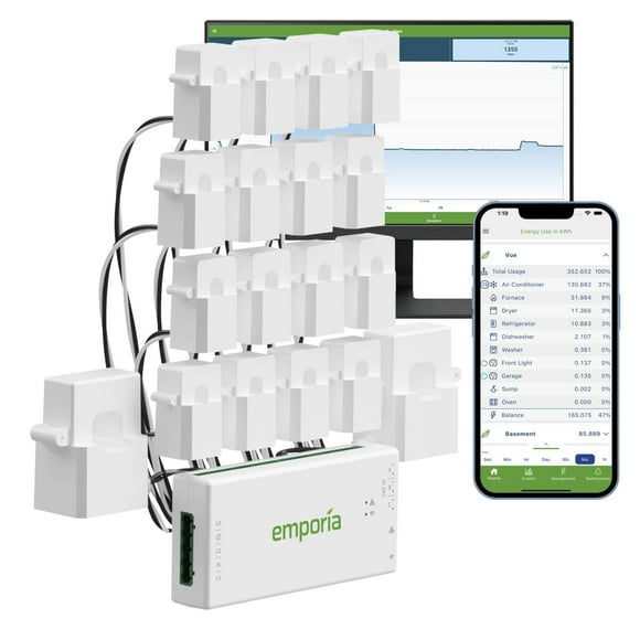 Emporia Gen 3 Smart Home Energy Monitor with 16 50A Circuit Level Sensors - Home Energy Automation and Control - Real Time Electricity Monitor/Meter - Solar/Net Metering