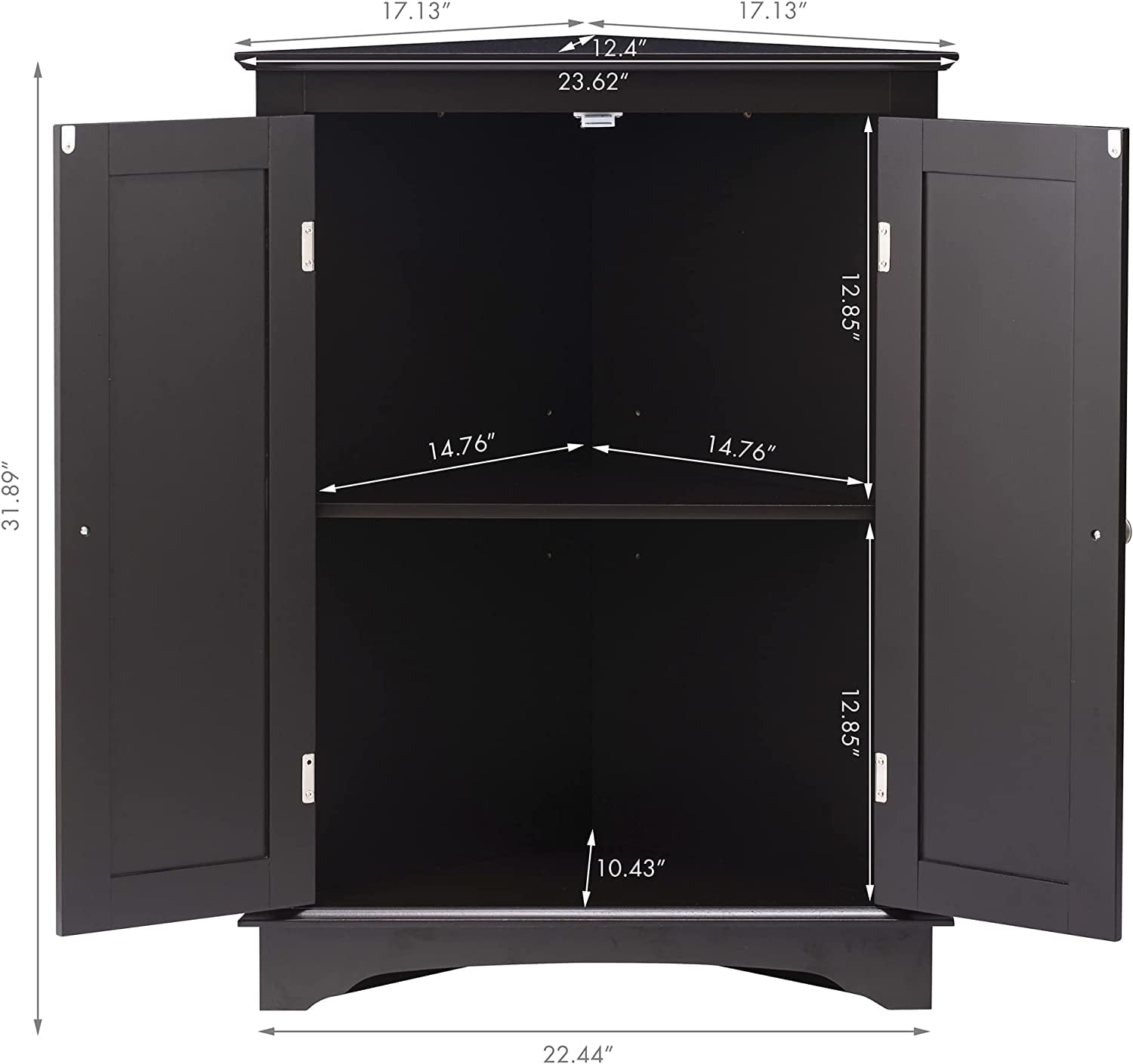 Spirich Corner Cabinet, Free-Standing Modern Storage with Adjustable Interior Shelf and Three Shelves, Espresso Wood
