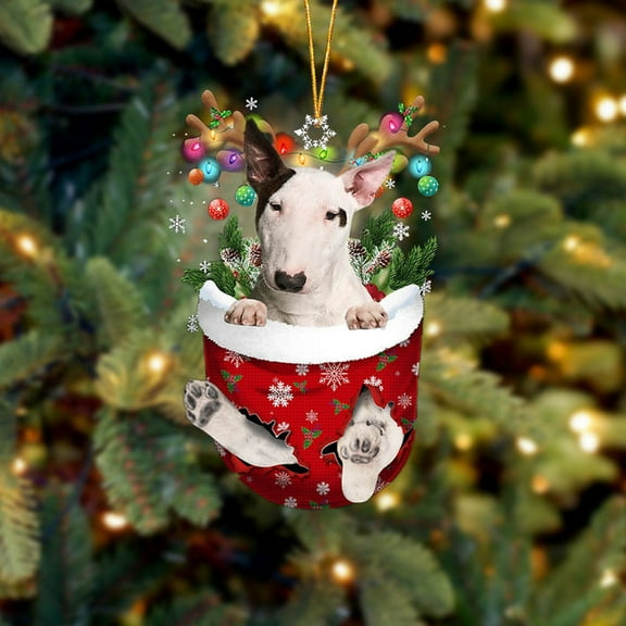 Acrylic 2D FLAT - Bull Terrier 1 In Snow Pocket Christmas Ornament Flat Acrylic Dog Ornament - Holiday Tree Decoration