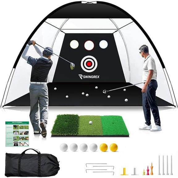 SwingRex 10x7FT Golf Practice Net with Mat & Target – Backyard Driving & Chipping Aid