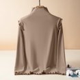 thumbnail image 3 of Women's Warm Nano Double Velvet Turtleneck Top - Ruffle Trim, Thick Slim Fit, for Fall/Winter, 3 of 4