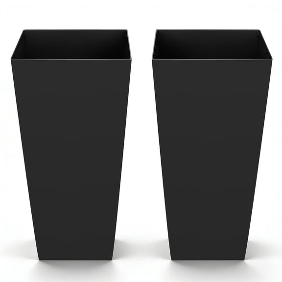 VEVOR Tall Planters Set of 2, 26 Inch Large Outdoor Taper Planters for Outdoor Indoor Plants, Front Porch Plastic Modern Flower Pots with Casters, Inner Pot & Drainage Holes for Patio, Garden, Black