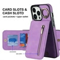 thumbnail image 1 of ELEHOLD For iPhone 11 Pro, Wallet Case with Card Slot Holder,RFID Blocking,Built-in 360°Rotating Ring Kickstand Zipper Retro Purse Shockproof Case Cover, purple, 1 of 8