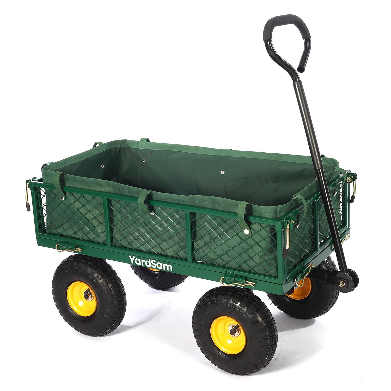 ZeHuoGe Green Cart Poly Pulling Wagon Garden Dump Cart Wagon Carrier 4 Rugged Wide-Track Air Tires with Heavy Duty Steel Frame & 10 Pneumatic Tires 300Lbs Capacity Green