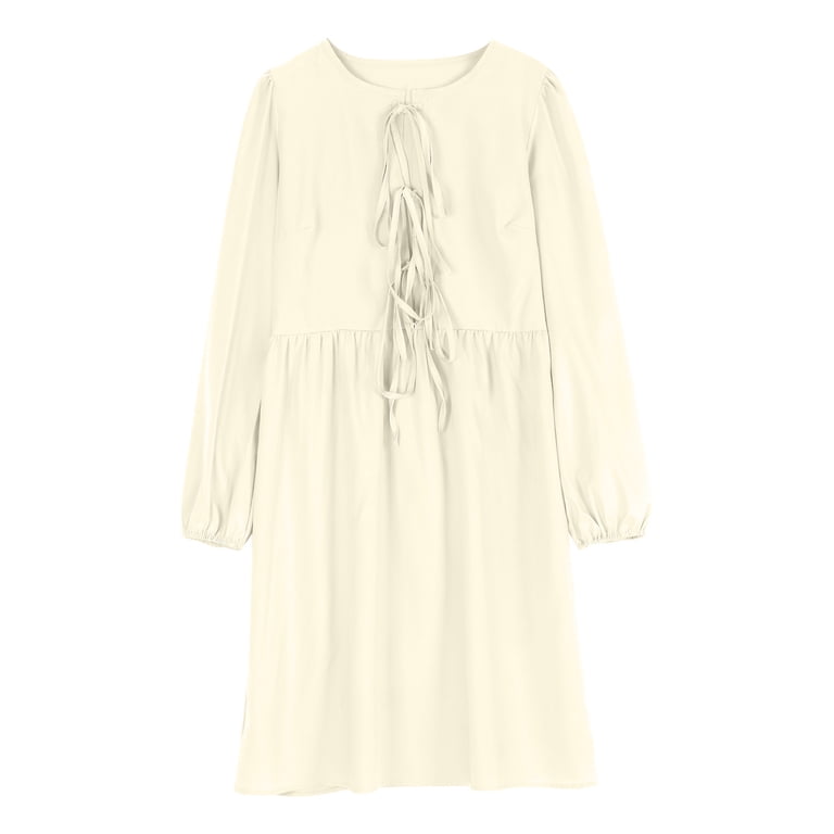 cute oversized dresses Xunlbb Women Dress Ladies' Cute Oversized European And Round Neck Long Sleeves Loose Casual Comfortable Waist Cinching Dress Knee Length Flattering