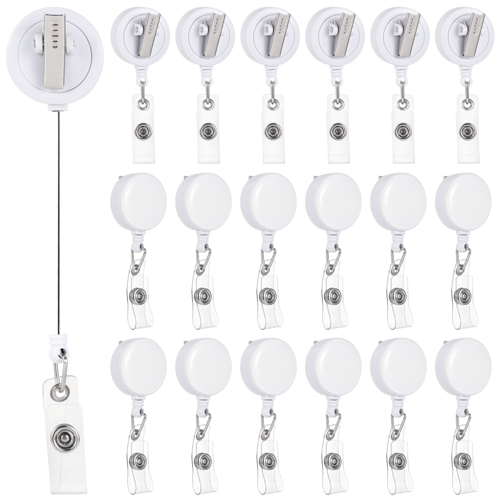 24 PCS Retractable Badge Holders, White Retractable Badge Reel with Swivel Alligator Clip for ID Badge Display, Office Staff, Nurses, Students, Events, Strong Pull Cord and Secure Snap Strap