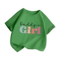 thumbnail image 6 of Girls Cotton Letter Print Short Sleeve Crewneck T-Shirt Army Green 4T-12,Size 2-3T, 6 of 6