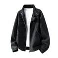 thumbnail image 2 of Atkumj Bomber Jacket Men with Pockets Stylish Suede Stand Collar Mens Leather Jacket Casual Solid Color Long Sleeve Zip Up Jacket for Outdoor Daily Activities L, 2 of 9