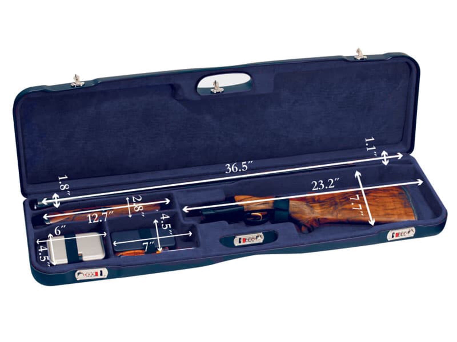 Negrini OU Deluxe High Rib Trap/Sporting Shotgun Case, Navy/Tobacco Leather/Navy Interior