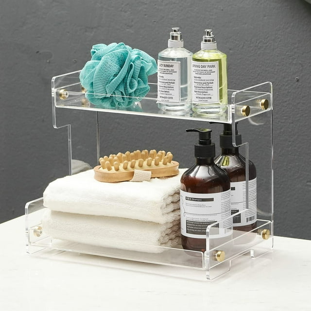 Organizador de encimera de baño Hiendure de plástico acrílico de 2 niveles