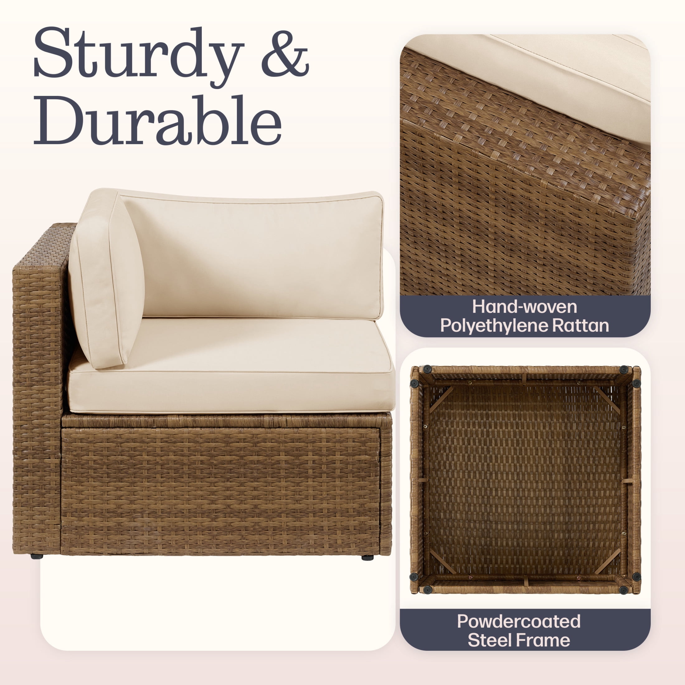 Alaterre Furniture Montara 7Pc Patio Furniture Set with Outdoor Couch and Table, Tan/Cream