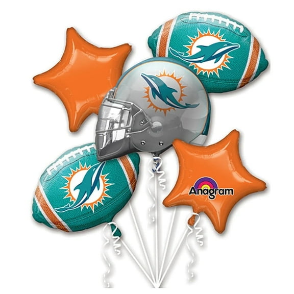 Miami Dolphins Football Helmet 5 Piece Bouquet Foil Balloon Pack