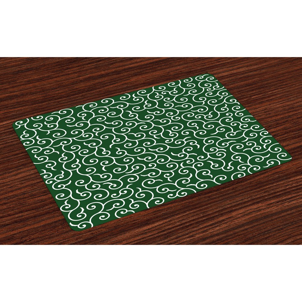 Green Placemats Set of 4 Traditional Ancient Japanese Pattern with