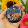 thumbnail image 4 of ViciArt Tabby Cat Christmas Ornament, Ceramic, 3" Round, Holiday Decor, Window Scene, Santa Hat, 4 of 5