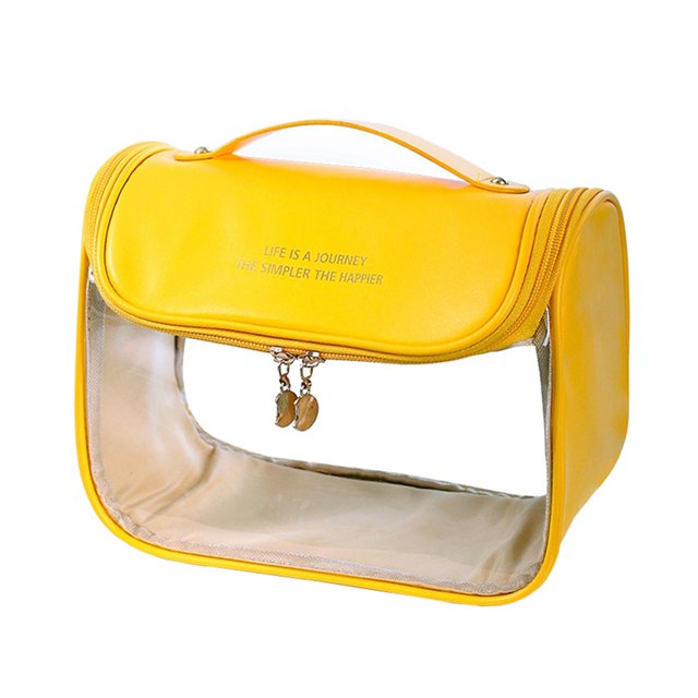 Clear Cosmetic Bag Multifunctional Cosmetic Organizer Large Opening Clear Makeup Yellow