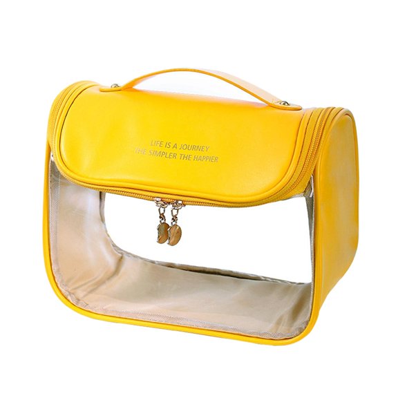 Clear Cosmetic Bag, Make up Organizer, Waterproof, Large Capacity with Handle, Portable Clear Makeup Bags Travel Toiletry Bag for Toiletries Yellow