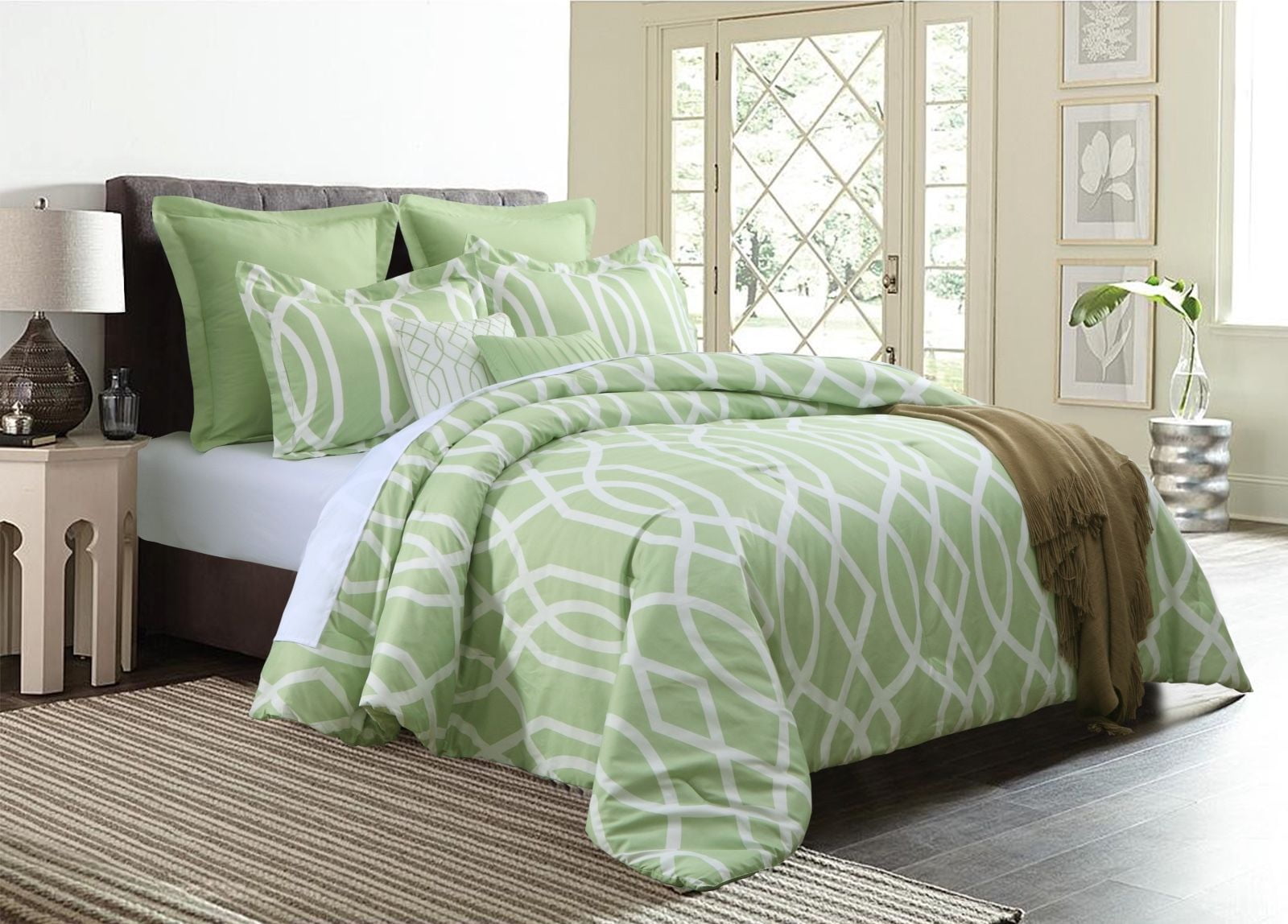 Sage 7-Piece Geometric Jacquard Comforter Set or 4-Piece Window Curtain Set 