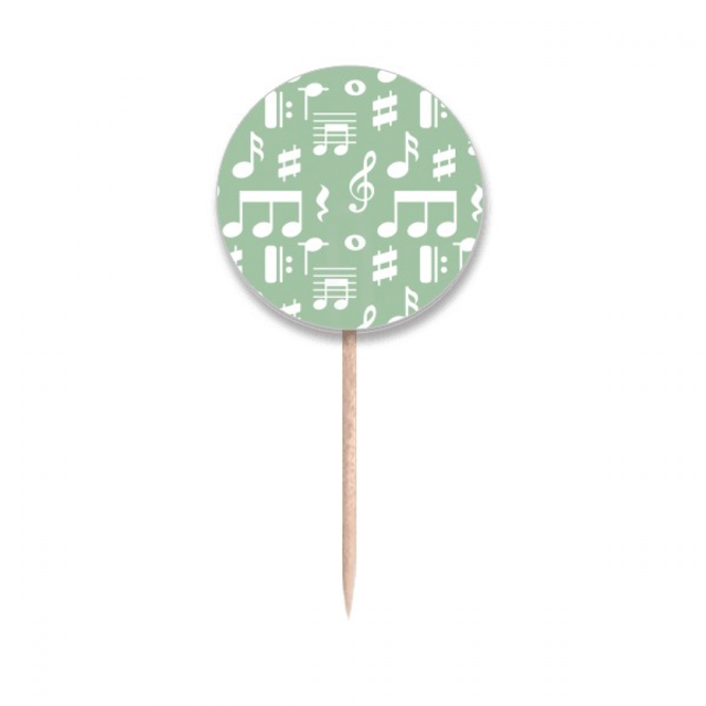 White Music Notes Green Art Deco Fashion Toothpick Flags Round Labels Party Decoration