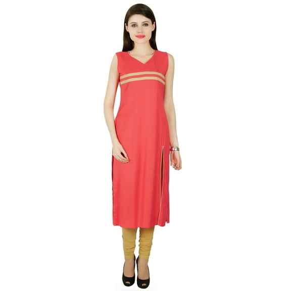 Bollywood Solid Rayon Sleeveless Tunic Kurta Women Ethnic Kurti Dress Top