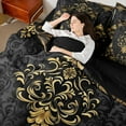 thumbnail image 3 of Manfei Gold Baroque Damask 7pcs Bedding Twin Size, Hippie Flower Floral Comforter Sets with Sheets, Vintage Victorian Bed Set, Breathable Bedroom Decorative, 3 of 6
