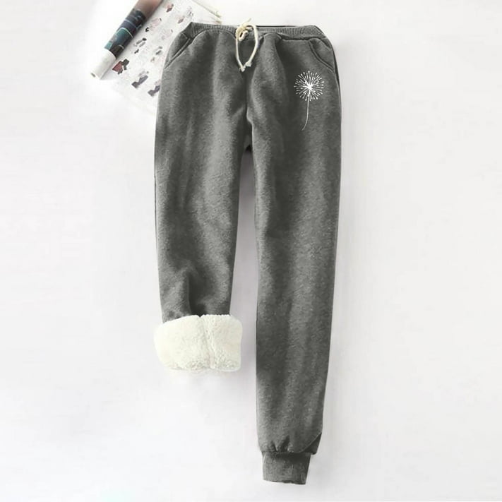 Women's Fleece Sweatpants Sherpa Lined Pants Print Solid Winter Warm  Drawstring Athletic Jogger Cozy Thermal Pants with Pockets - Walmart.com