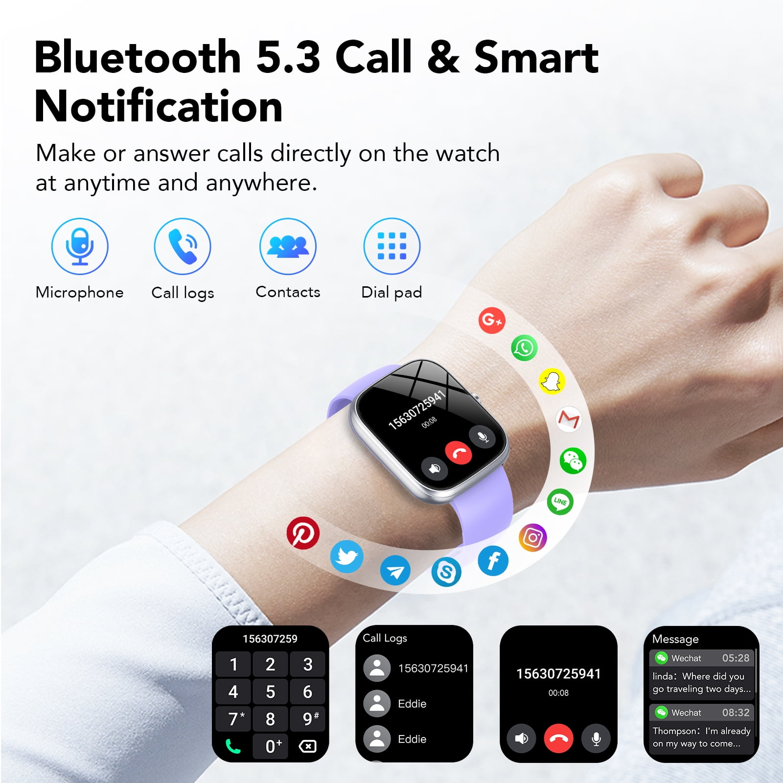 Smart Watch Fits for Android and Iphone, IP68 Waterproof Smartwatch for Women Men 100+ Sports Modes 1.91-inch Fitness Tracker, Smart Watch with Bluetooth Call(Answer/Make Calls), for Gift Purple