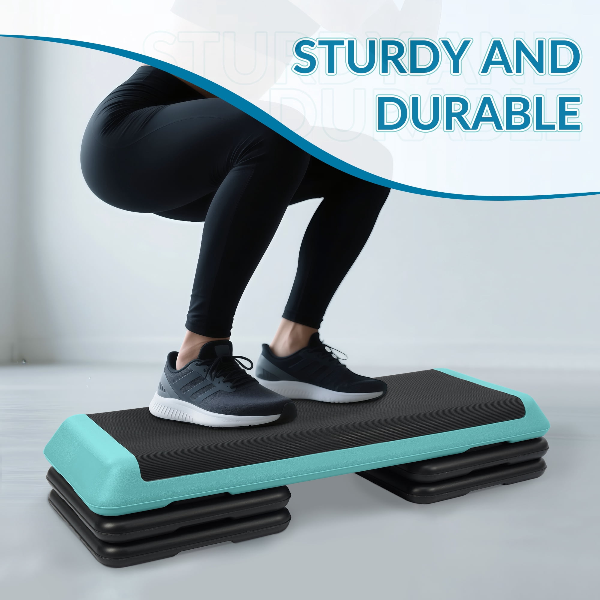 Signature Fitness Adjustable Aerobic Step Platform with 4 Risers, Non-Slip Stepper for Home Gym Workouts – 16", 28", 43", Pink/Blue/Gray