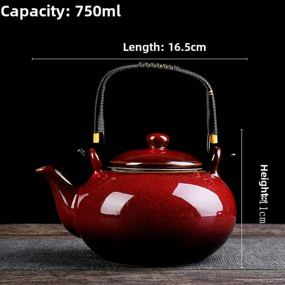 Traditional Chinese Style Tianmu Glaze Kiln-Changed Jianzhan Teapot: Large Capacity Single Pot with Beam Handle, Durable Ceramic Gongfu Tea Brewing Vessel for Home Use, Easy to Clean Red Tea Maker