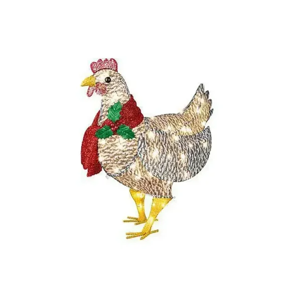2 Pieces Light-Up Chicken with Scarf,Yard Signs with Stakes Chicken Ornaments Lights LED for Xmas Gifts Garden Courtyard Lawn