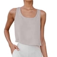 thumbnail image 2 of Women's Tank Tops Women's Linen Blend Round Neck Button Up Sleeveless Tank Camisole Tops for Women Light Gray L, 2 of 7