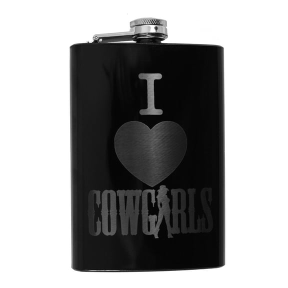 8oz BLACK I Love Cowgirls Flask L1