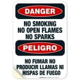 thumbnail image 1 of No Smoking No Open Flames No Sparks Bilingual Sign, OSHA Danger Sign, 10x7 Vinyl Sticker, 1 of 1