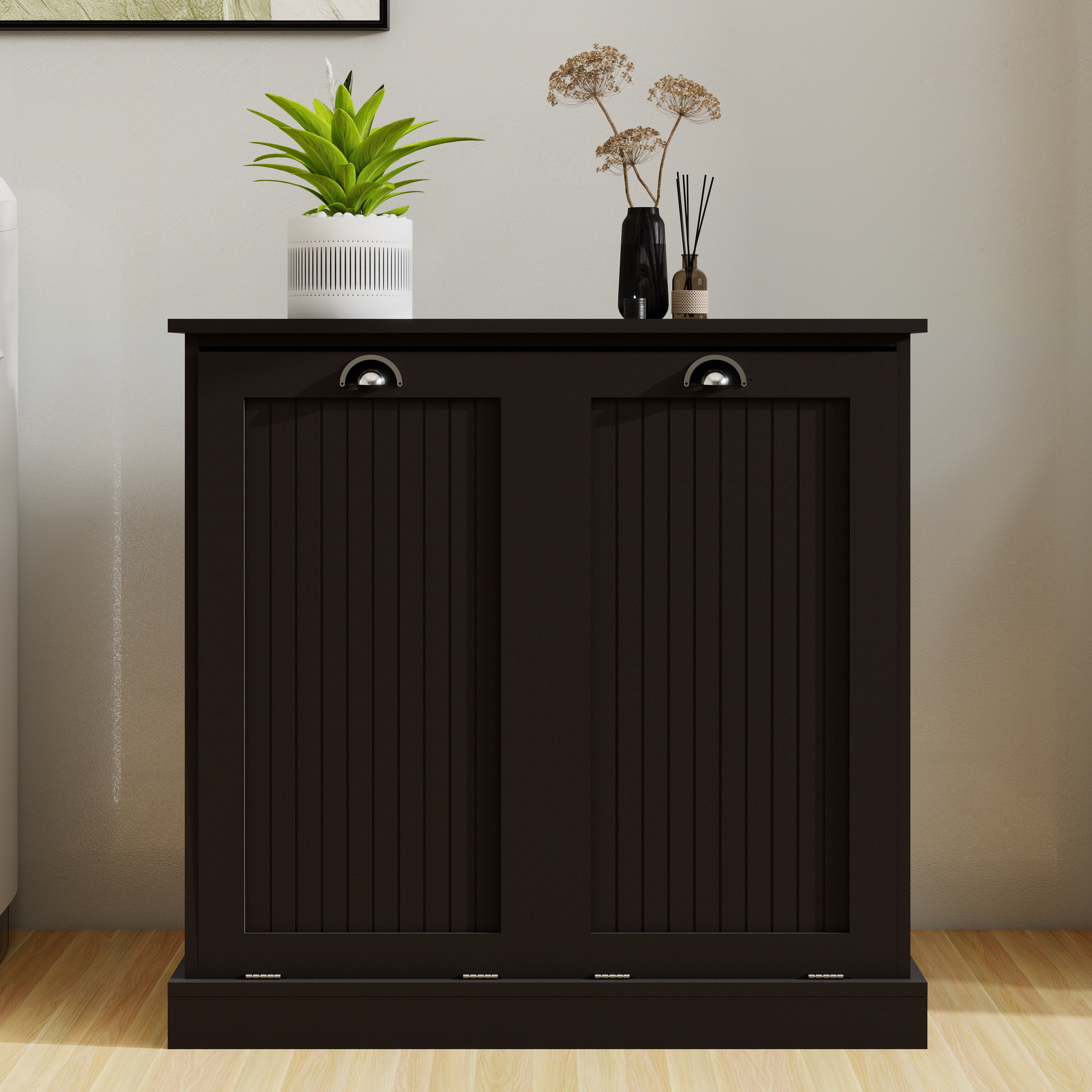 Aukfa Double Tilt Out Laundry Hamper Cabinet,Bathroom Laundry Cabinet with Basket,Black