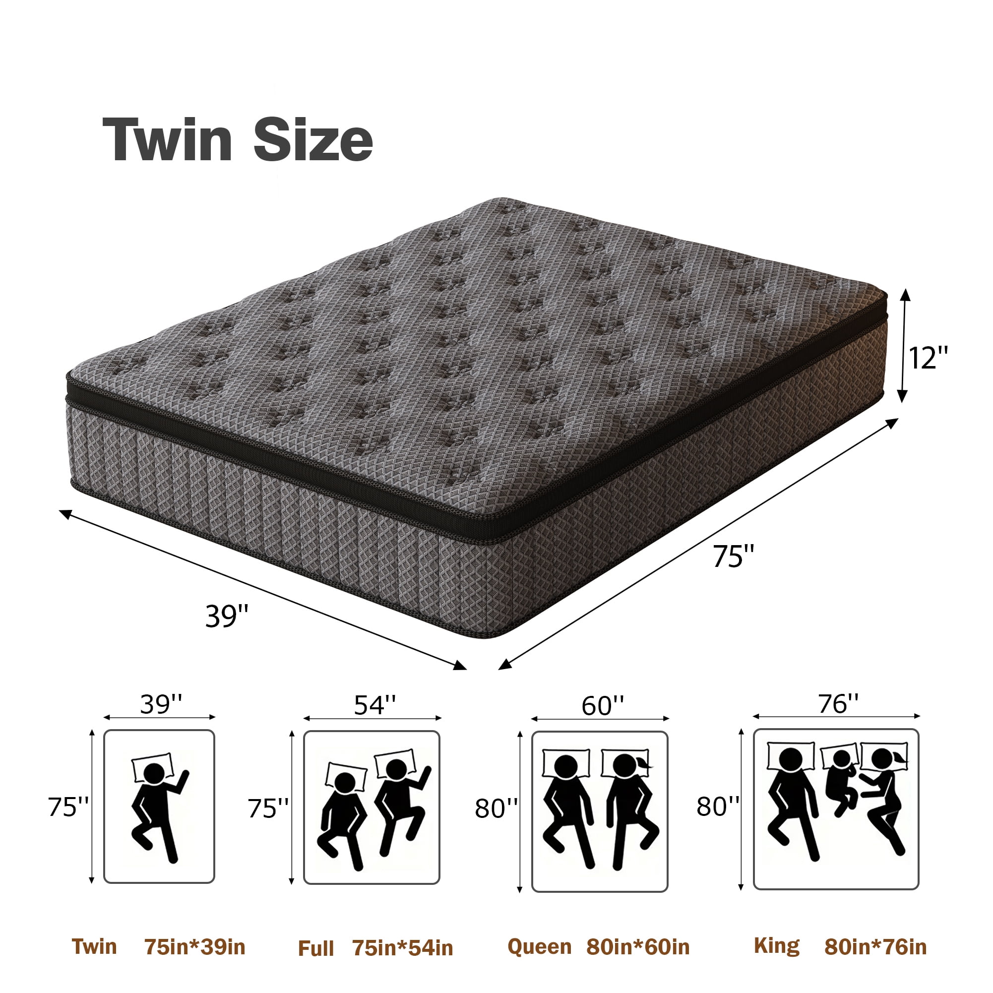HIKOS 12 inch Twin Mattress in a Box, Cooling Gel Memory Foam Hybrid Mattress with Individually Wrapped Pocket Coils, Medium Firm Twin Size Mattress, Pressure Relief for Adult
