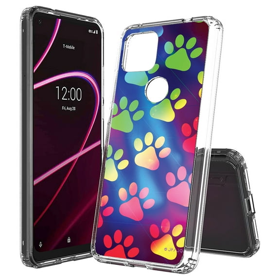 Beyond Cell compatible with T-Mobile Revvl 5G (2020) Case,, Transparent Clear Shock Absorption Cushion Bumper Corner Soft TPU   PC Cover Paw Prints