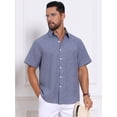 thumbnail image 4 of DARING DIVA Men's Plain Linen Short Sleeve Contrast Color Collar Shirts XL Denim Blue, 4 of 7