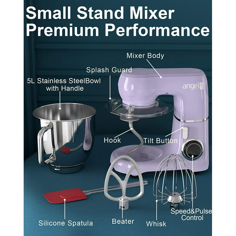 Addition terrorist Hilse Mini angel Stand Mixer,10+1 Speeds 5.5QT Kitchen Electric Mixer with DIY  Color Stickers,Tilt-Head Food Mixer with Dough Hook, Wire Whisk, Flat  Beater, Stainless Steel Bowl - Lavender - Walmart.com