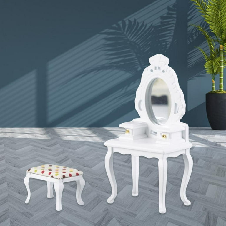 Dressing Table Set with Large Curved Mirror Solid Wood Legs Dressing Table with Drawers And Chairs Ladies girls Dressing Table Set Bedroom White