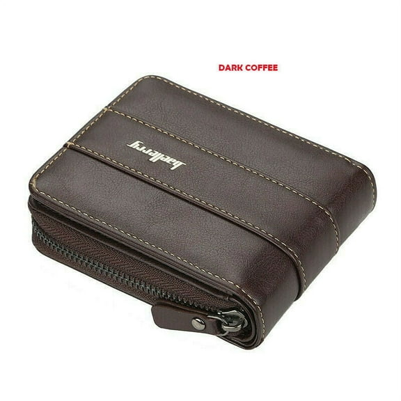 Microseven S1 Men's Mens Men Dark Brown Leather Bifold Credit ID Card Holder Clutch Wallet with Zipper Coin Pocket Purse