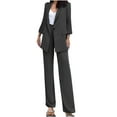 thumbnail image 3 of Dazajoo Vacation Sale Women's 2024 2 Piece Blazer Set Open Front Long Sleeve Blazer and Straight Pants Fall Solid Color Business Office Suits Set,Black,S, 3 of 8